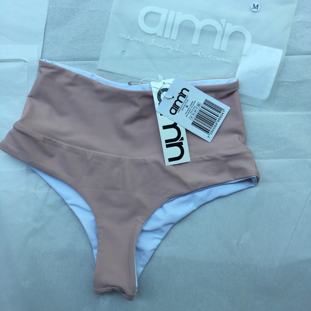 Aimn reversible pale pink/ white swim bottoms